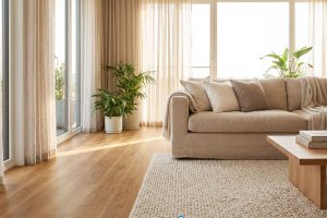 Modern living room interior with natural light