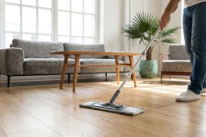 Modern Living Room with SPC Flooring Cleaning